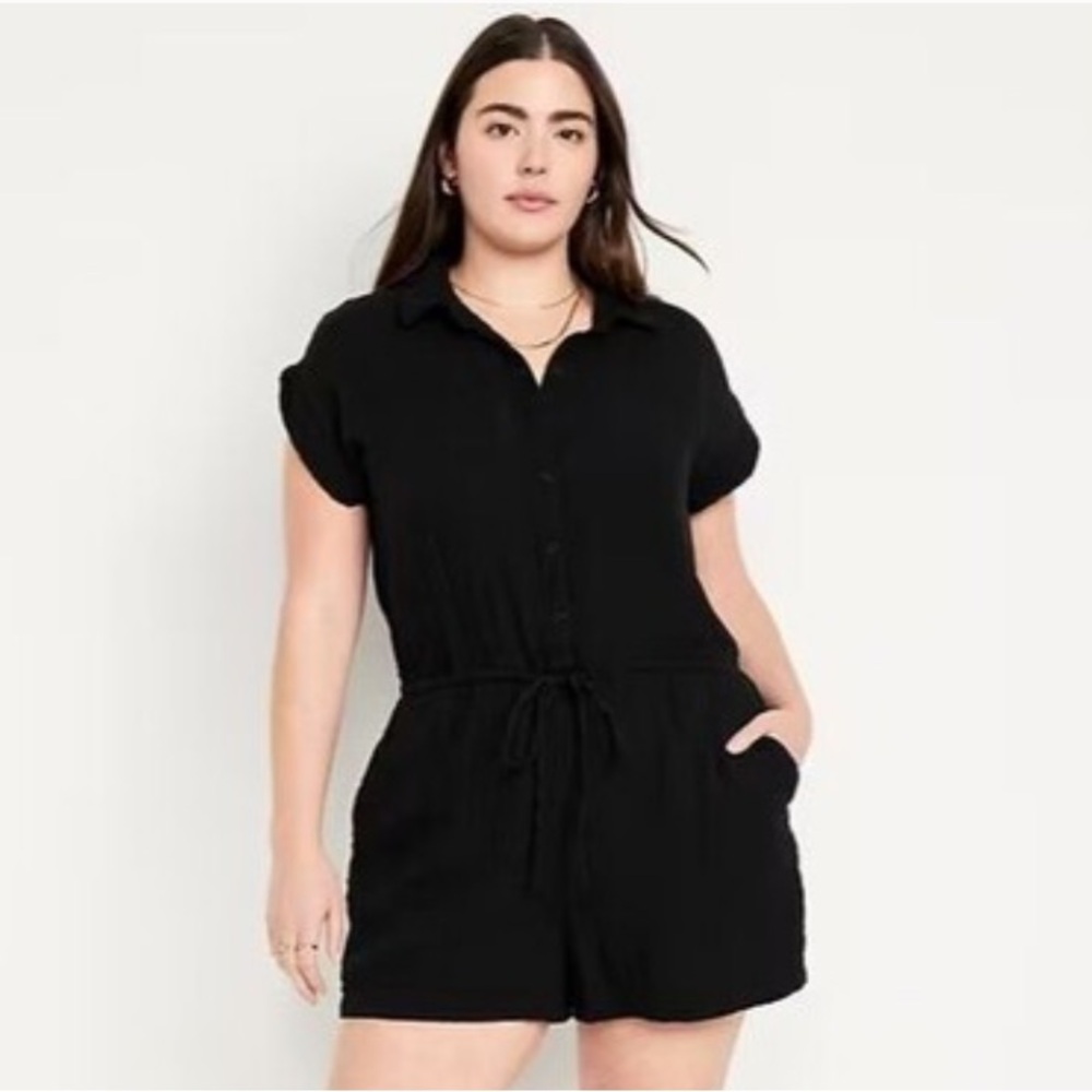 Old Navy Womens Size Medium Black Crinkle Gauze Romper